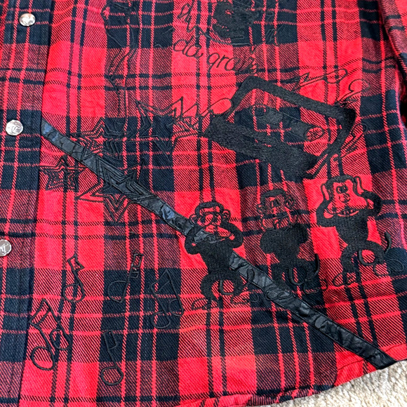 Vintage Clench Flannel Shirt Mens Large Embroidered Lumberjack Snaps Western 2XL - Picture 3 of 12